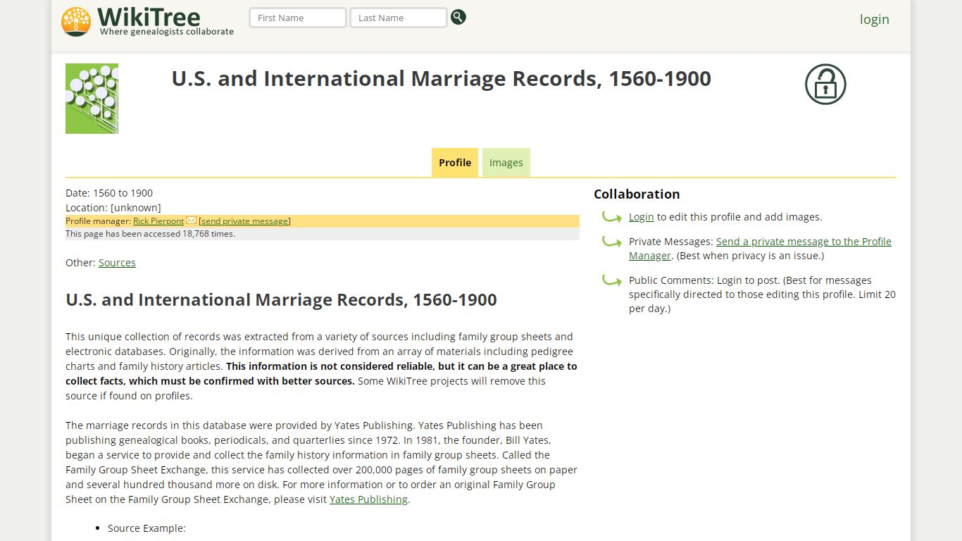 U.S. and International Marriage Records, 1560-1900